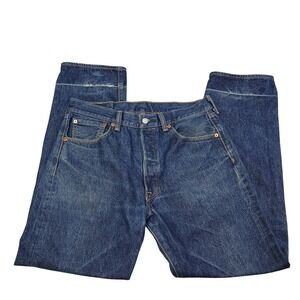 Levis 501 Original Fit Mens Jeans W34 L32 Dark Wash‎ Blue Button Fly 00501-0000